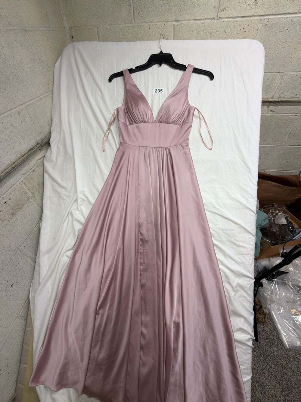 Cinderella Divine CD7469 Satin V-Neck Long Bridesmaid Dress Pink Size 4